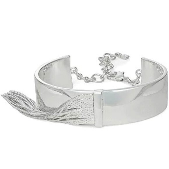 NINE WEST Mod/Contemporary Shiny Silver Fringe Chains Cuff Bracelet**NEW! - Picture 1 of 2